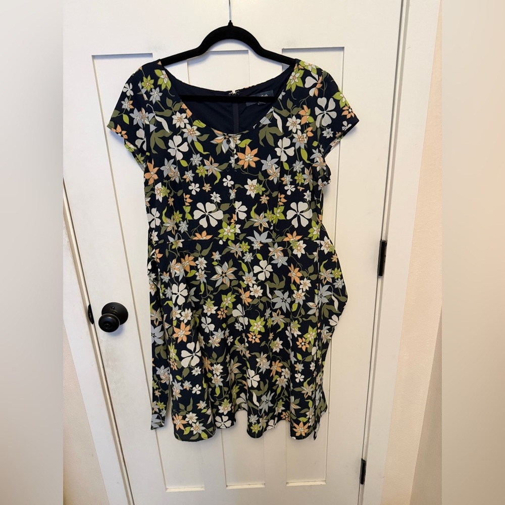 MODCLOTH Befits Your Brilliance Dress Navy Floral Print Medium Retro Size XL - Picture 4 of 9